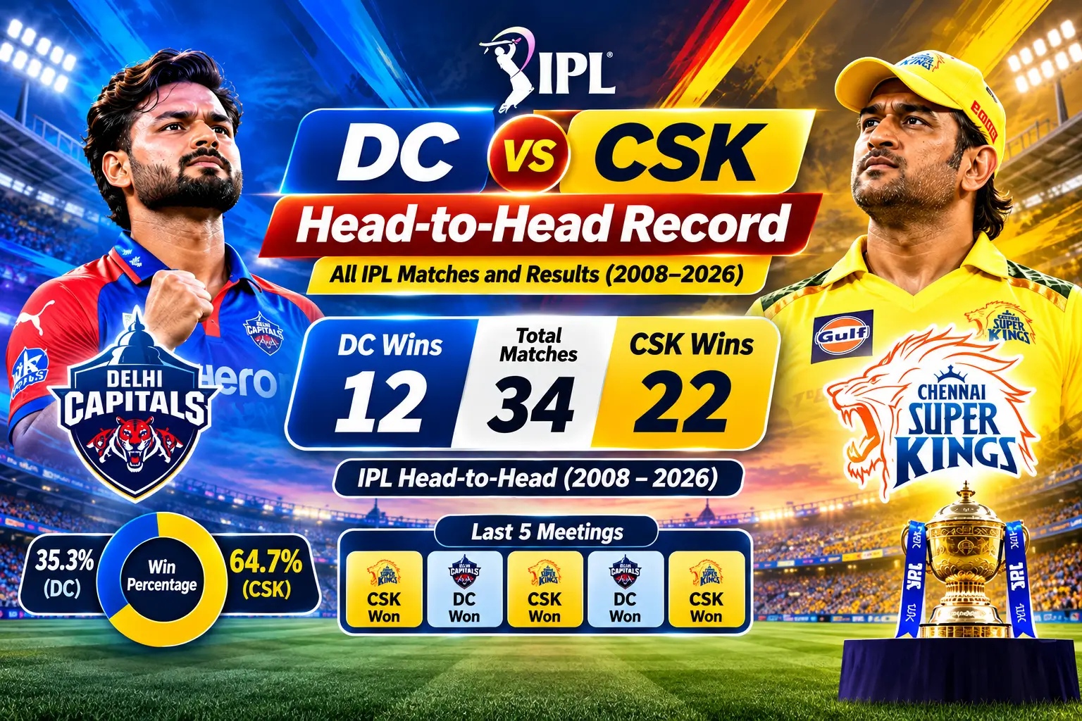 DC vs CSK head-to-head IPL record and results from 2008 to 2026.
