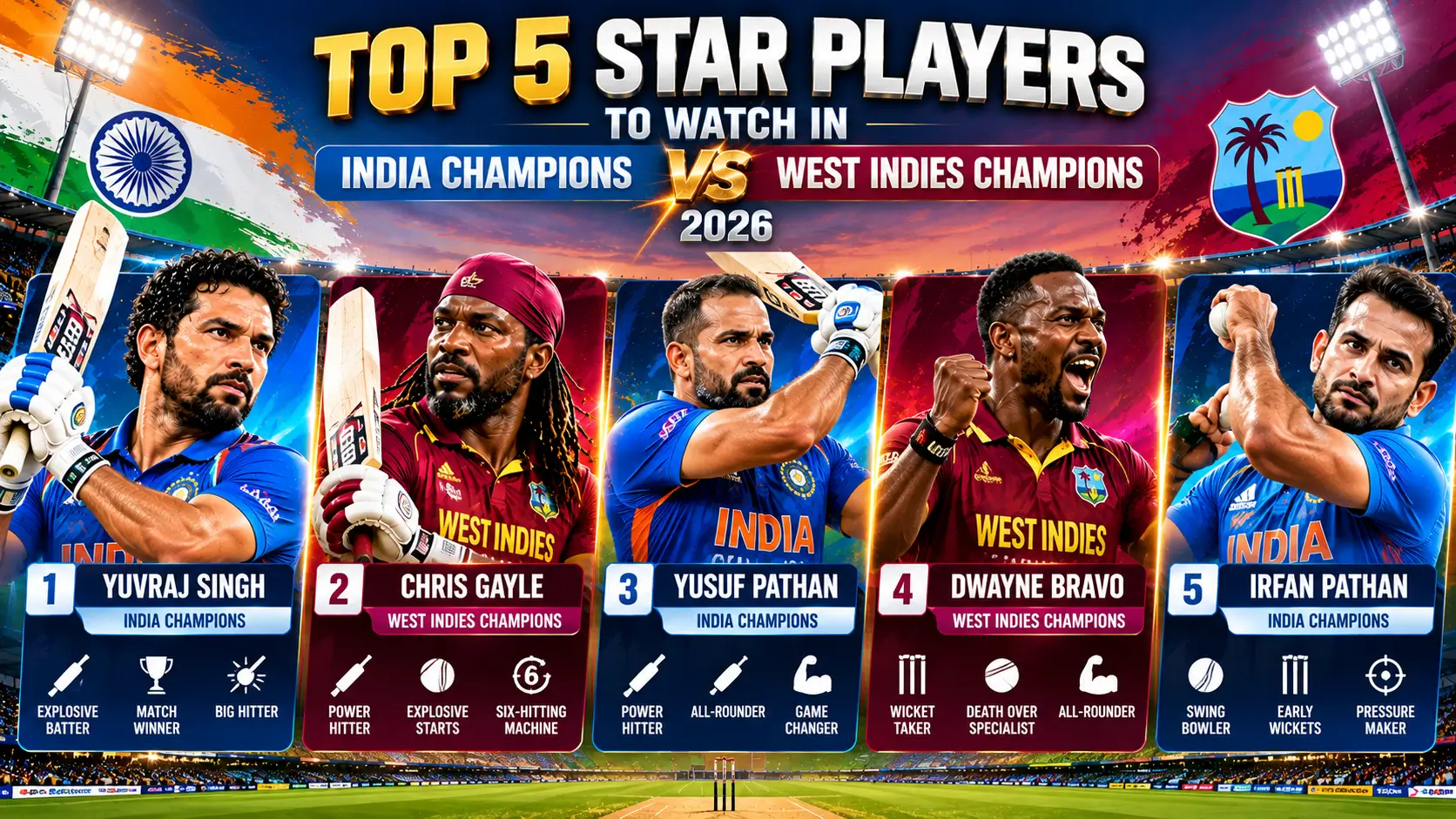 Top 5 Star Players to Watch in India Champions vs West Indies Champions 2026