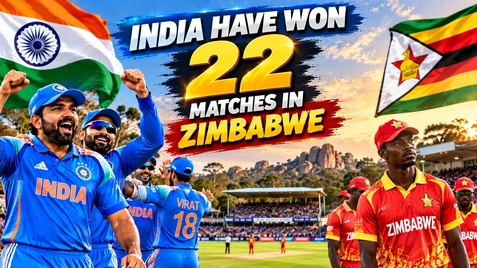 India have won 22 matches in Zimbabwe
