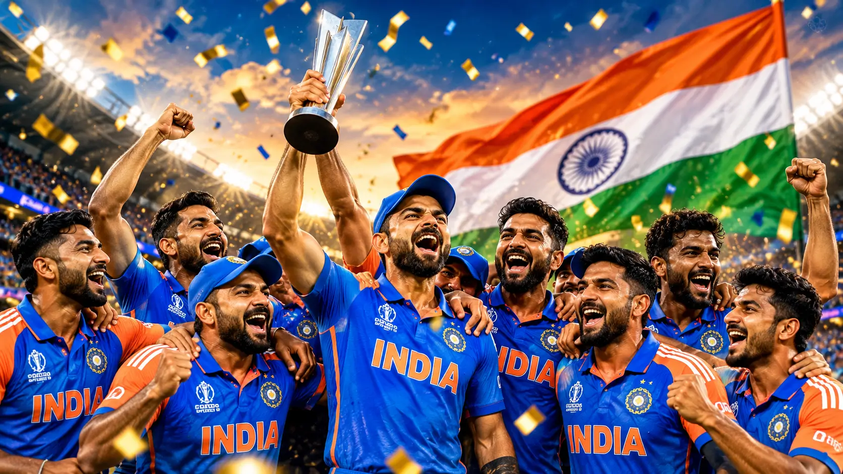 Indian cricket team celebrating white-ball cricket success