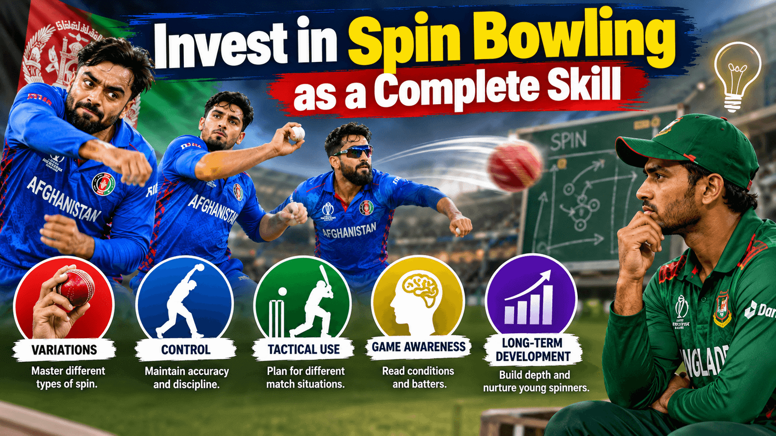 Afghanistan and Bangladesh cricket highlighting the importance of spin bowling