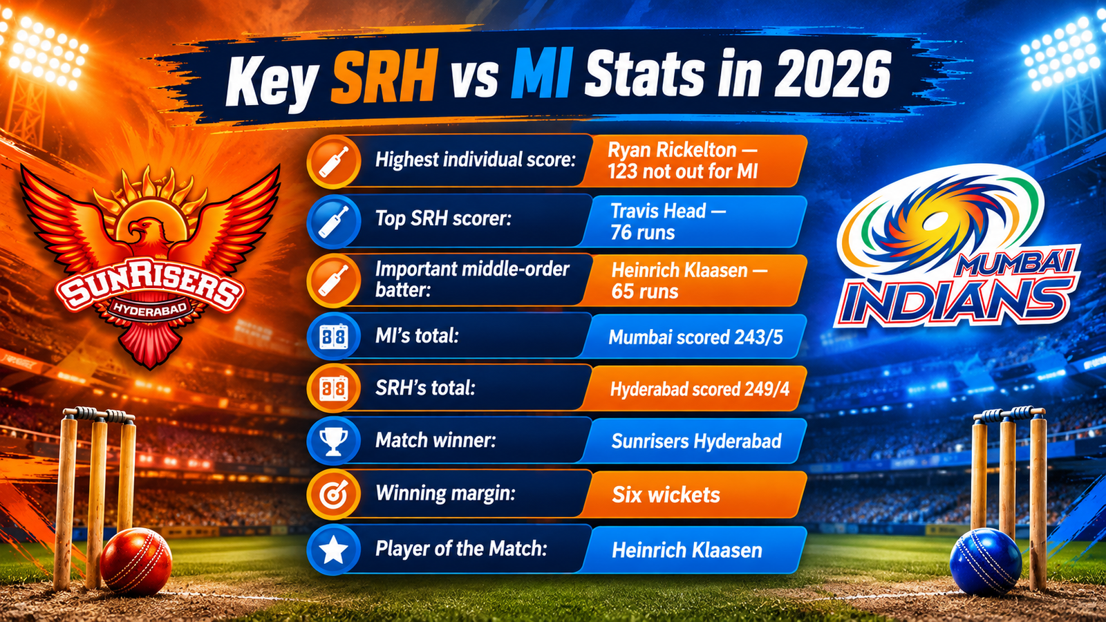 Key SRH vs MI Stats in 2026