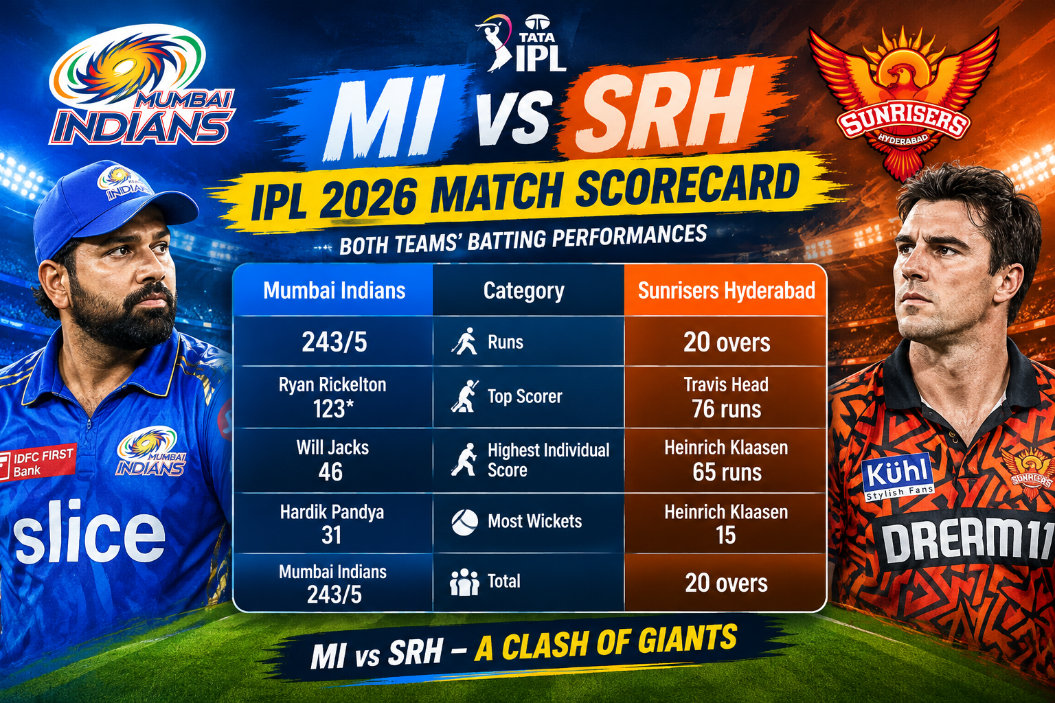 MI vs SRH IPL 2026 Match Scorecard