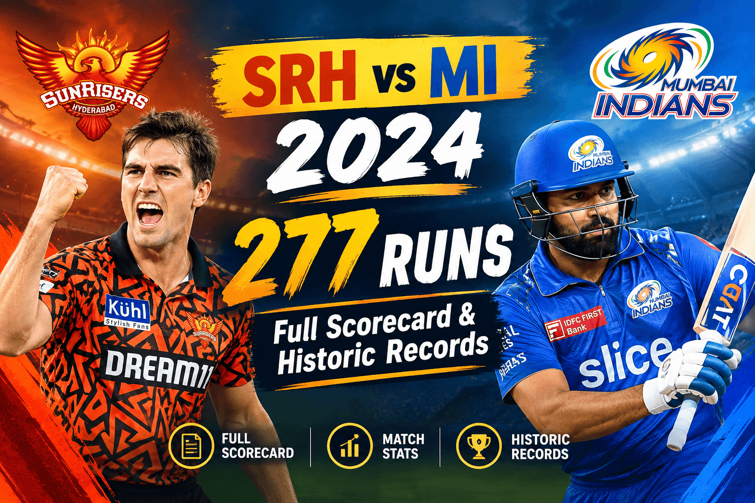 SRH vs MI 2024 277 Runs, Full Scorecard & Historic Records